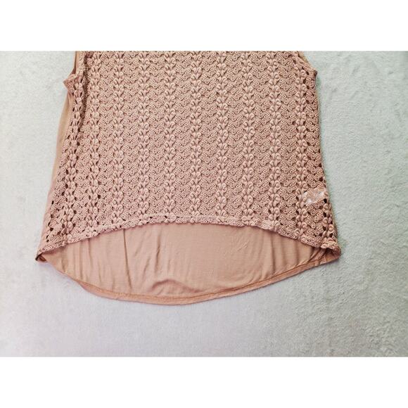 Sans Souci Crop Blouse Top Women's L Clay Metallic Crochet Sleeveless Round Neck - Picture 4 of 7
